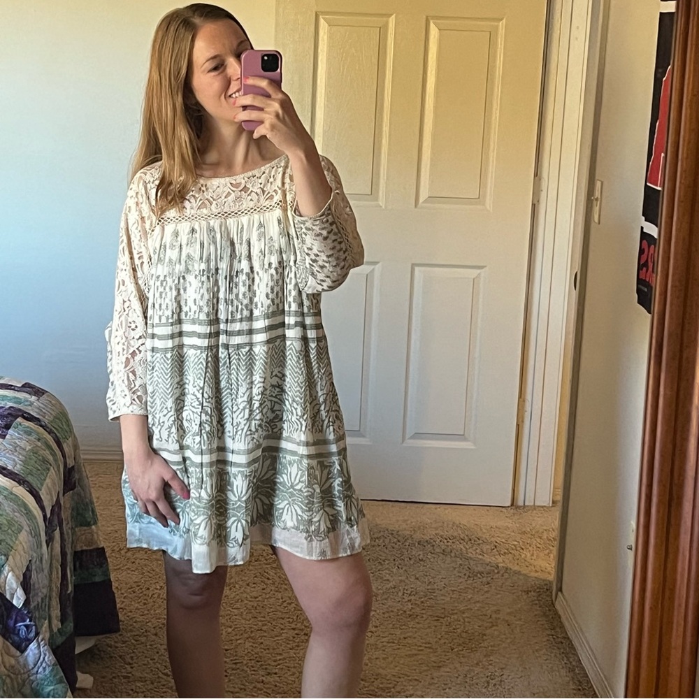 Free People Sun Daze Crochet-Detailed Dress in Sage & Cream